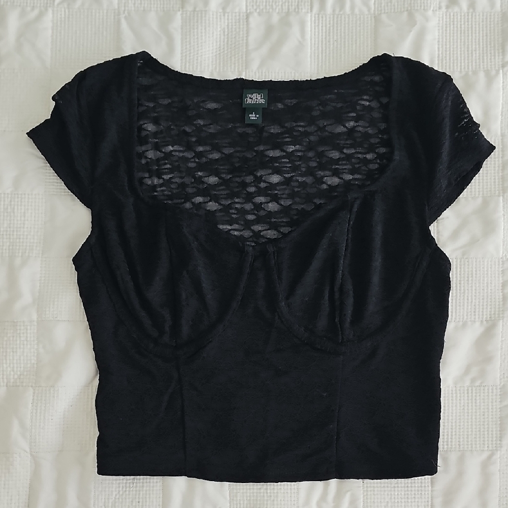 Wild Fable Black Mesh Crop Top